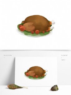 卡通手绘盘子里的火鸡