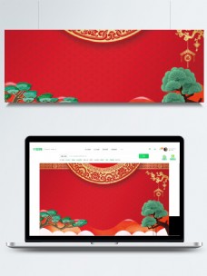 中国广告喜庆中国风松树广告背景