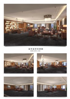 温馨休闲现代中式休闲厅效果图模型温馨沙发