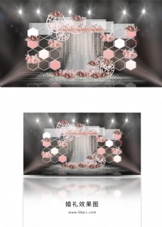 粉色菱形框架亚克力装饰时空齿轮婚礼效果图