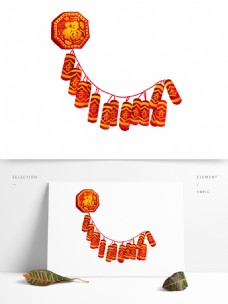 喜庆节日原创手绘中国风节日喜庆新年红色鞭炮挂件
