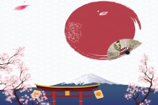 女性日本樱花富士山背景素材