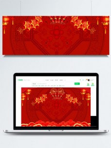 红色喜庆猪年春节展板背景