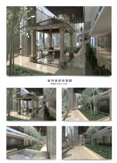现代室内风景竹子亭子效果图模型