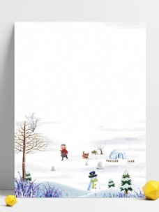圣诞雪地冬天卡通展板背景