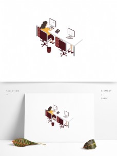 办公人物办公桌和人物卡通设计
