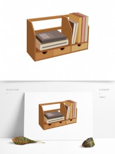 2.5d木质矢量扁平办公用品桌面收纳书架