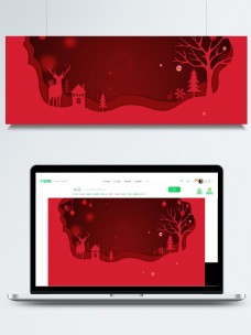 圣诞风景红色剪纸风圣诞节背景设计