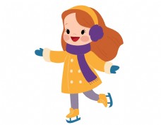 可爱小女孩卡通女孩滑冰元素