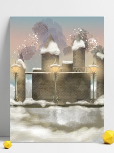 冬日梦幻城堡的圣诞节插画背景