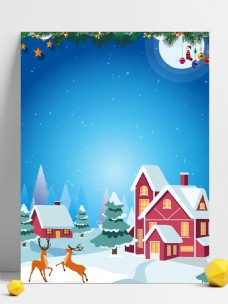 冬天雪景圣诞节蓝色雪花背景冬天麋鹿背景