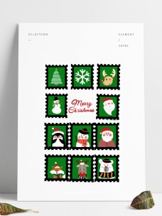 圣诞节邮票圣诞老人元素手绘贴纸