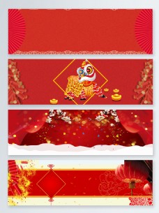 舞狮新年中国风红色banner背景