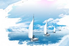 梦想启航海上帆船海鸥海报背景设计