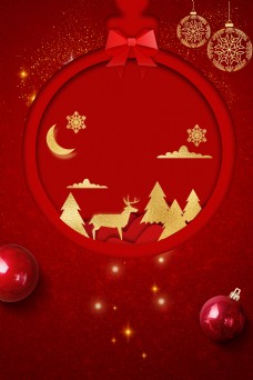 圣诞风景剪纸风红色圣诞主题背景设计