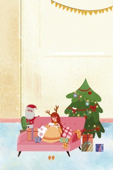 圣诞节家居装饰插画海报