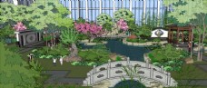 草图大师模型中式风格花园庭院SU模型