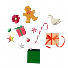 礼物装饰圣诞立体彩色礼物盒装饰挂件星星鸽子姜饼人花糖果拐杖