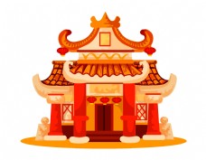 卡通中式财神庙元素