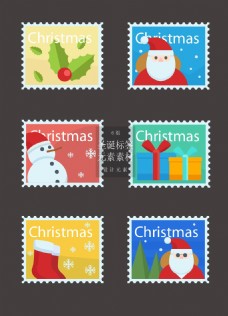 卡通图案的圣诞邮票标签素材