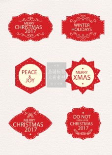 红色英文的圣诞节标签素材