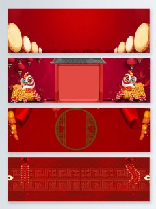 中国新年舞狮鞭炮新年中国年banner背景