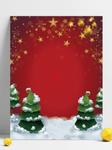 金色星星绿色圣诞树圣诞节广告背景