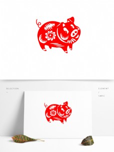 猪年红色创意剪纸猪元素