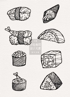 手绘寿司插画设计元素
