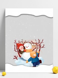 彩绘冬季儿童雪人背景