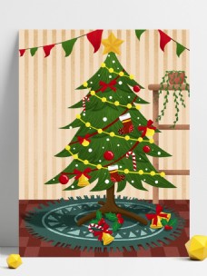 圣诞节装饰圣诞树插画背景