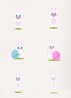 6款可爱白色复活节兔子矢量图
