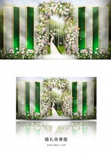 户外墨绿玻璃材质拱门婚礼效果图