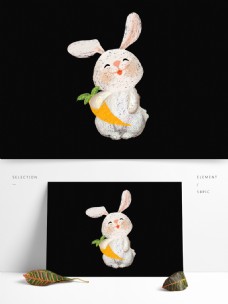 开心抱着萝卜的小兔子