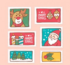 手绘圣诞风格邮票