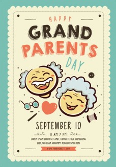 可爱卡通祖父母节日海报设计