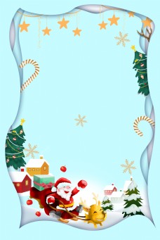 圣诞风景圣诞节折纸海报风格背景