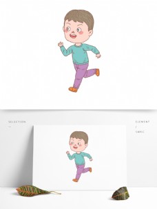 开心卡通卡通手绘人物男孩开心跑步