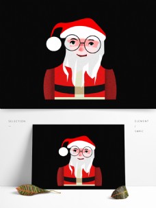 卡通带眼镜的圣诞老人复古肌理设计