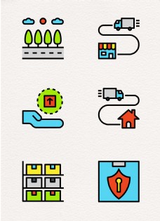 卡通彩色货运码头元素图标icon设计