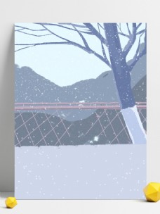 手绘雪地栏杆立冬背景素材