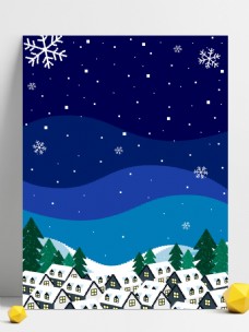 手绘蓝色夜空下的雪屋圣诞背景素材