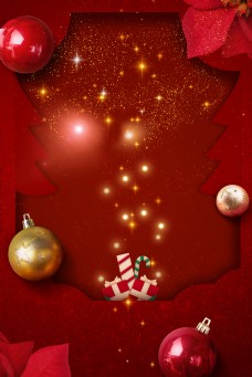 圣诞风景圣诞节西方文化新年红色剪纸风背景