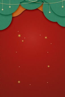 圣诞风景圣诞节扁平几何剪纸风红色背景海报