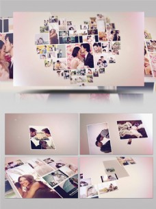 专辑Ⅰ降落爱心拼图婚礼摄影照片视频专辑AE模板