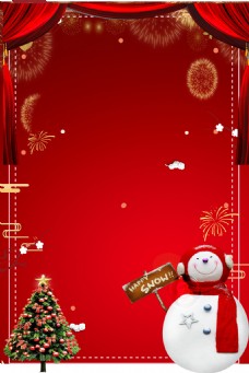 红色圣诞狂欢购雪人背景设计