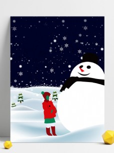 唯美冬季黑夜里的雪人背景素材