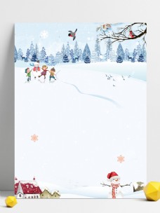 手绘雪地里打雪仗的儿童冬季背景素材