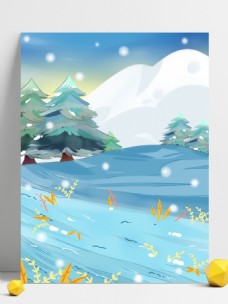 手绘水彩二十四节气大雪背景素材