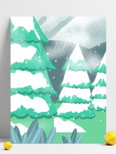 手绘大雪节气树林背景素材